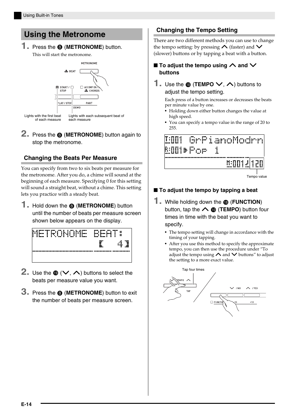 Using the metronome | Casio PRIVIA PX330ES1A User Manual | Page 16 / 72