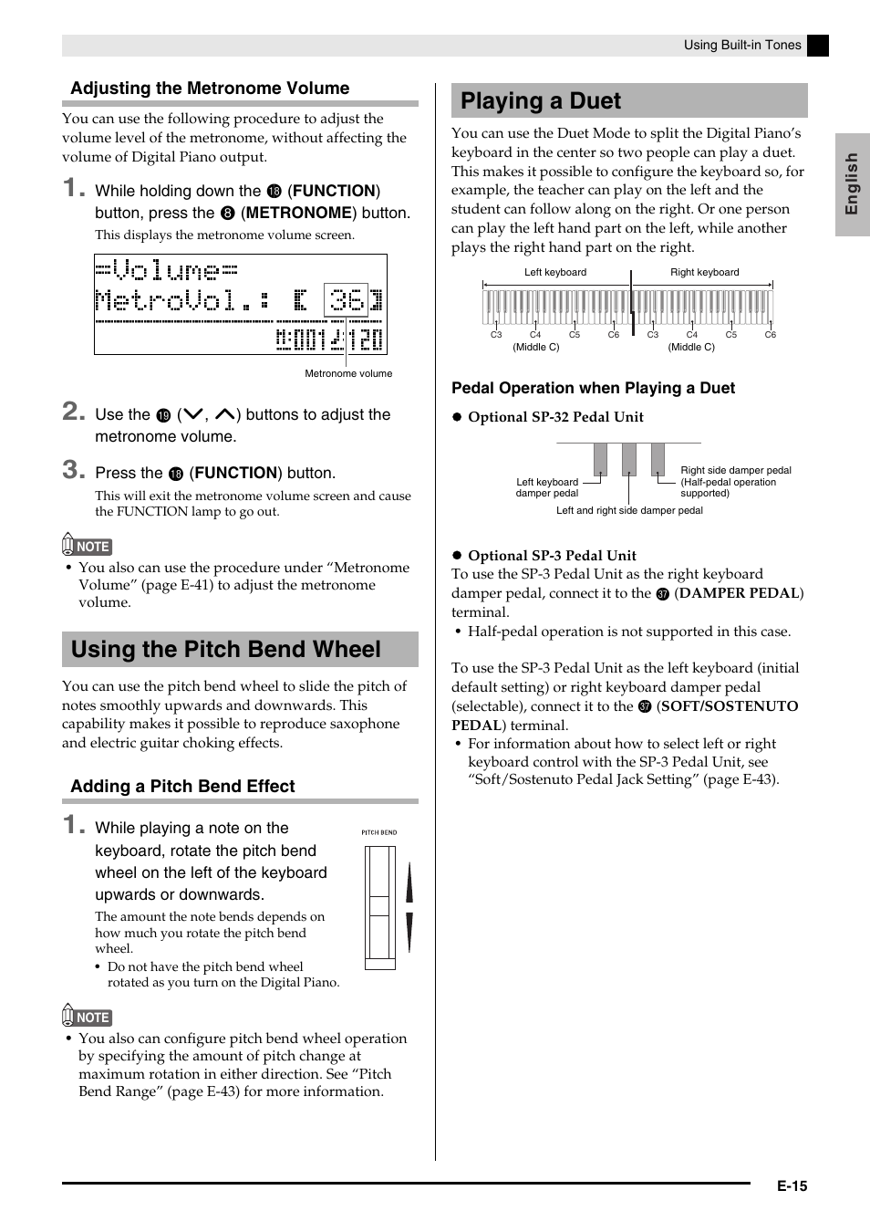 Using the pitch bend wheel, Playing a duet | Casio PRIVIA PX330ES1A User Manual | Page 17 / 72