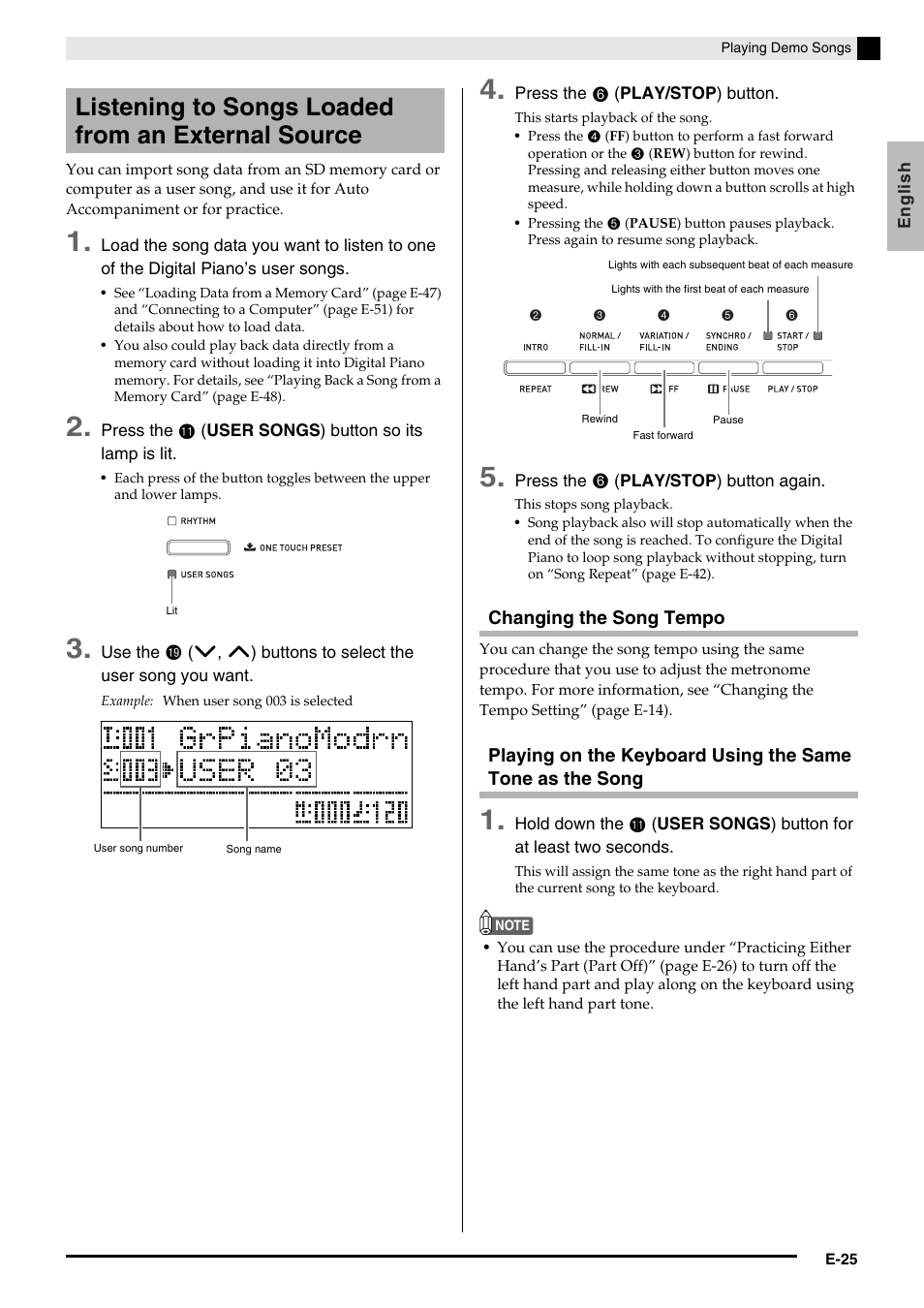 Listening to songs loaded from an external source | Casio PRIVIA PX330ES1A User Manual | Page 27 / 72