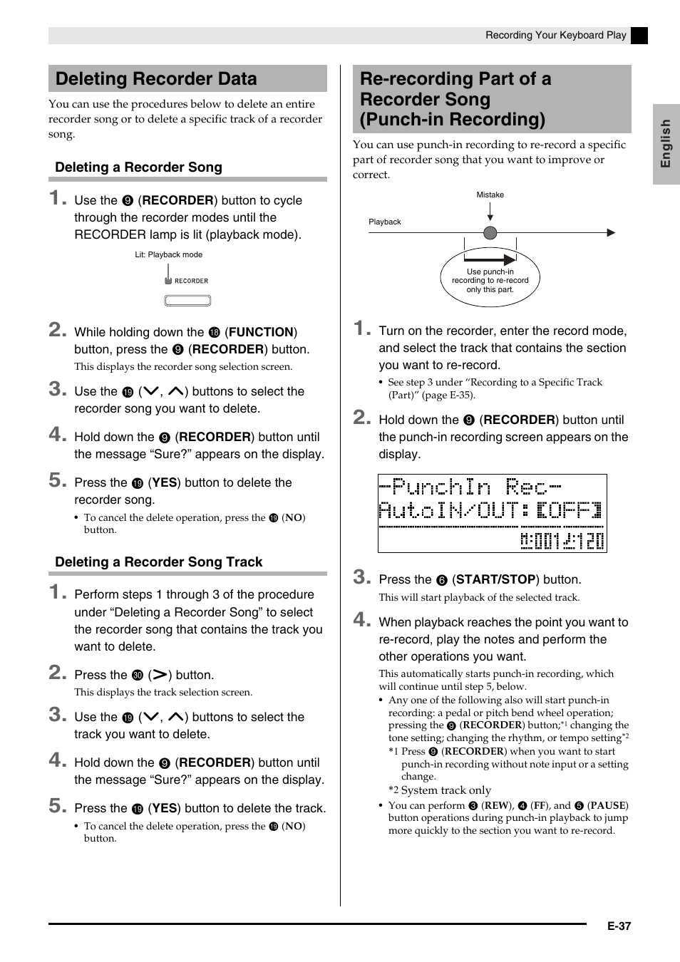 Deleting recorder data | Casio PRIVIA PX330ES1A User Manual | Page 39 / 72