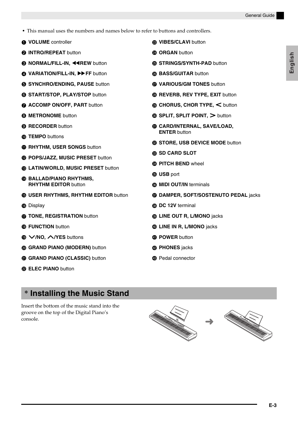 Installing the music stand | Casio PRIVIA PX330ES1A User Manual | Page 5 / 72