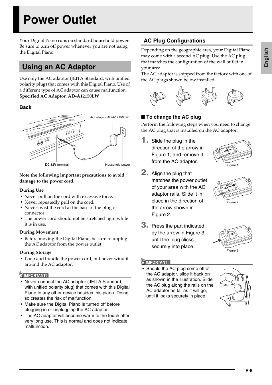 Power outlet, Using an ac adaptor | Casio PRIVIA PX330ES1A User Manual | Page 7 / 72
