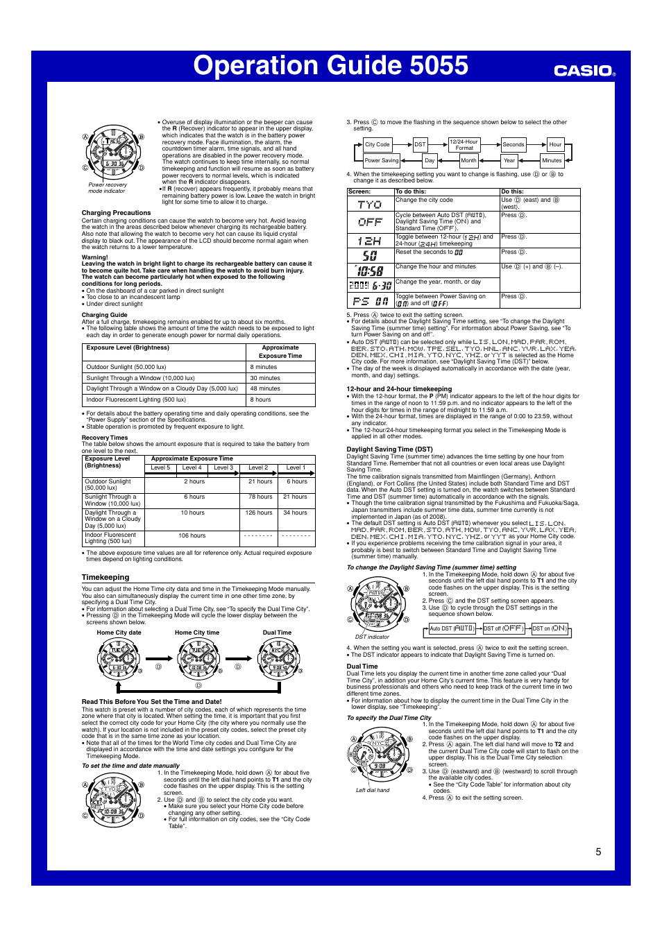 Timekeeping, Operation guide 5055 | Casio 5055 User Manual | Page 5 / 7