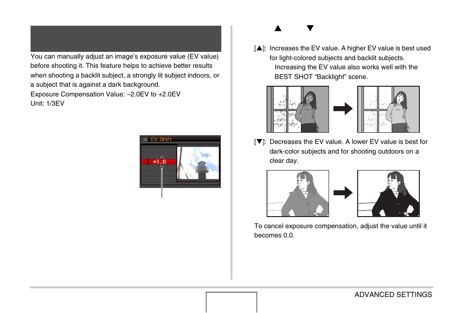 Correcting image brightness (ev shift), E 118) | Casio EX-Z1000 User Manual | Page 118 / 266