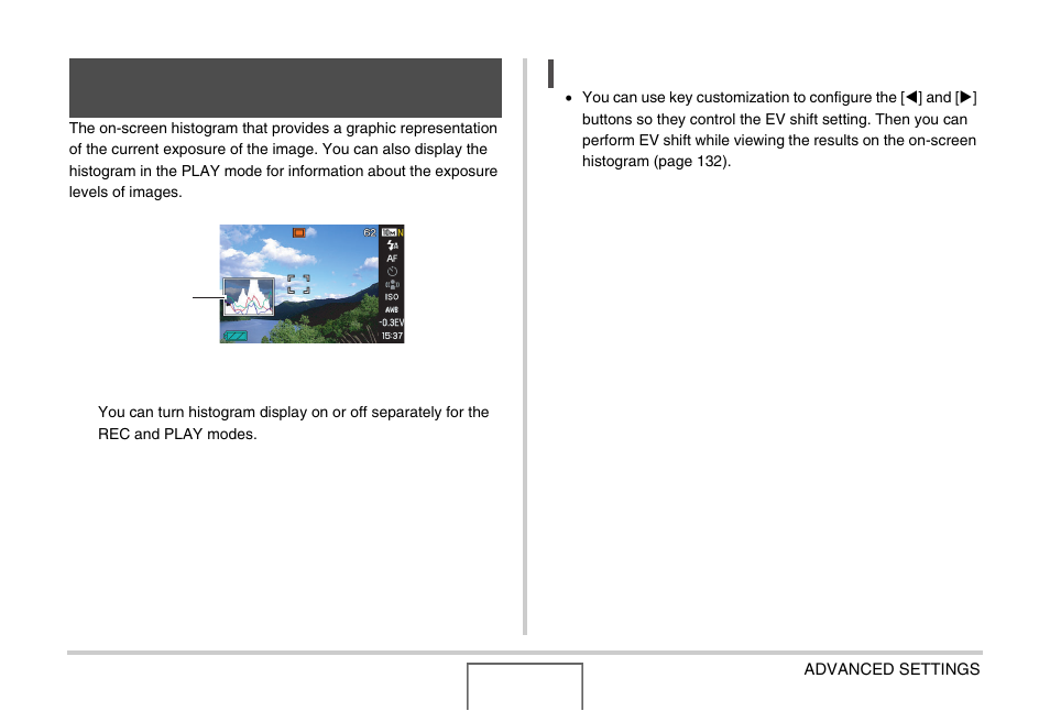 Using the on-screen histogram to check exposure | Casio EX-Z1000 User Manual | Page 129 / 266