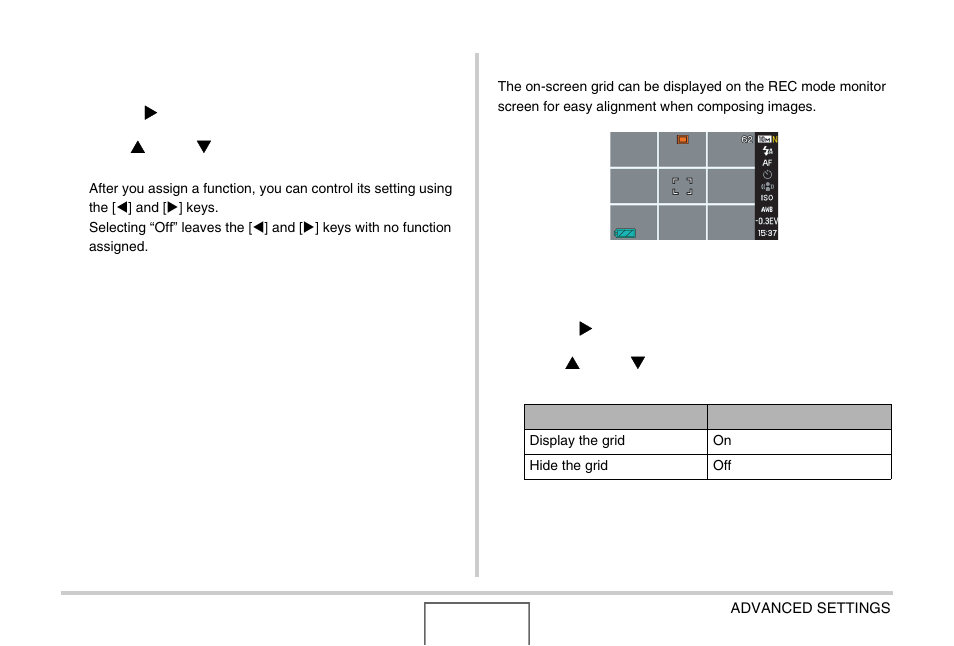 Displaying an on-screen grid | Casio EX-Z1000 User Manual | Page 133 / 266