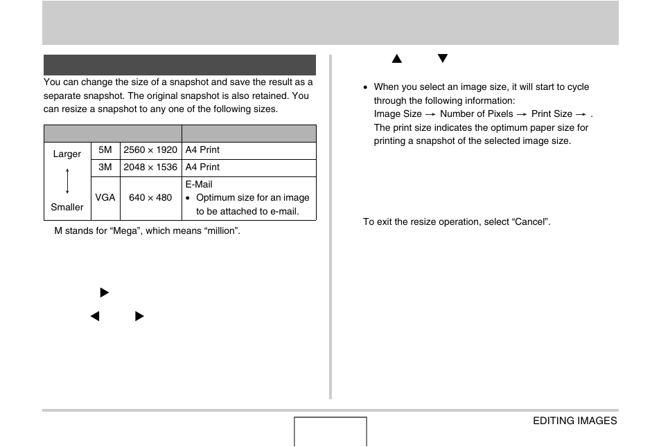 Editing images, Resizing a snapshot | Casio EX-Z1000 User Manual | Page 153 / 266