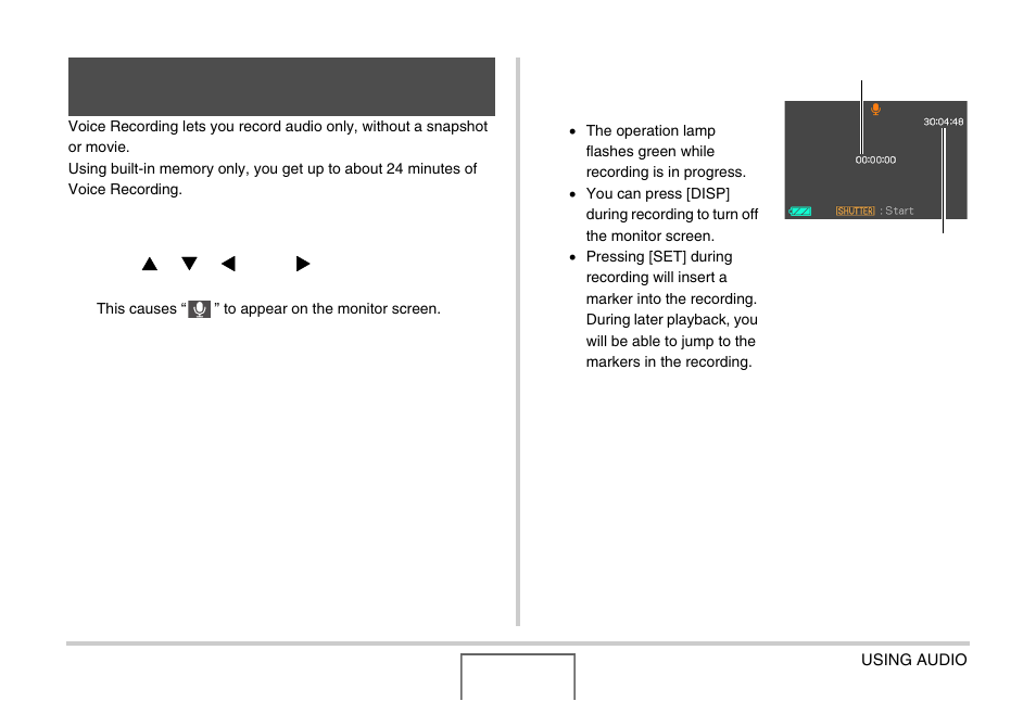 Recording audio only (voice recording) | Casio EX-Z1000 User Manual | Page 171 / 266