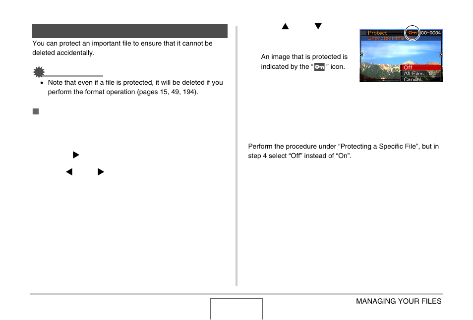 Protecting a file against deletion | Casio EX-Z1000 User Manual | Page 175 / 266