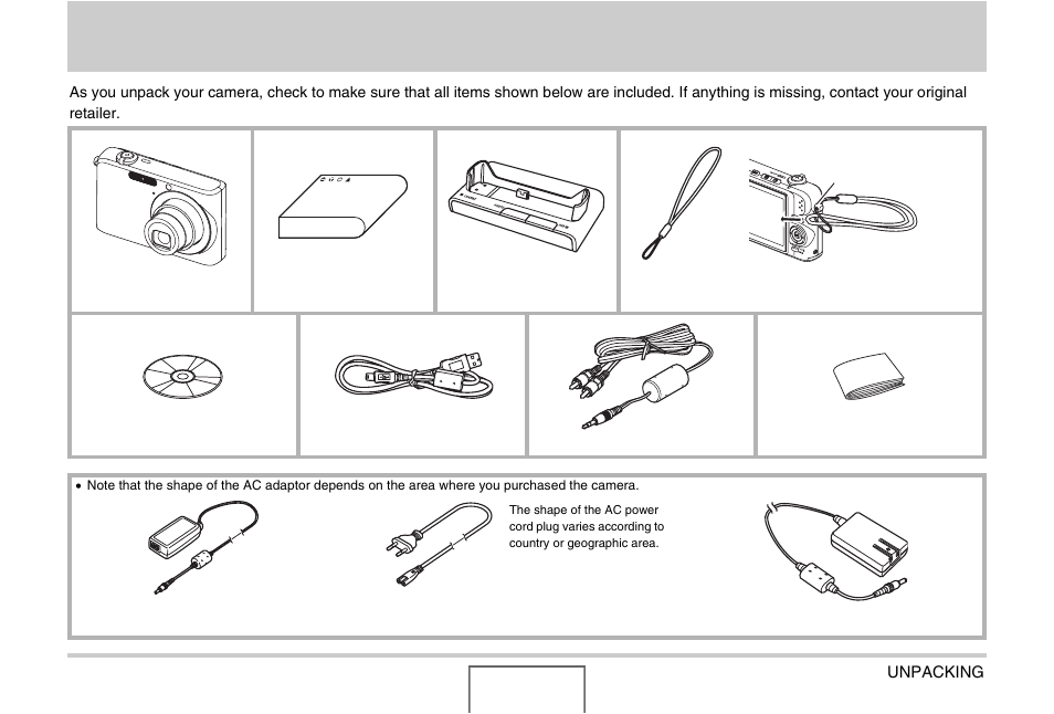 Unpacking | Casio EX-Z1000 User Manual | Page 2 / 266