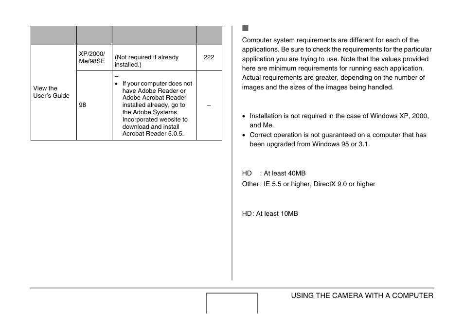 Computer system requirements | Casio EX-Z1000 User Manual | Page 208 / 266