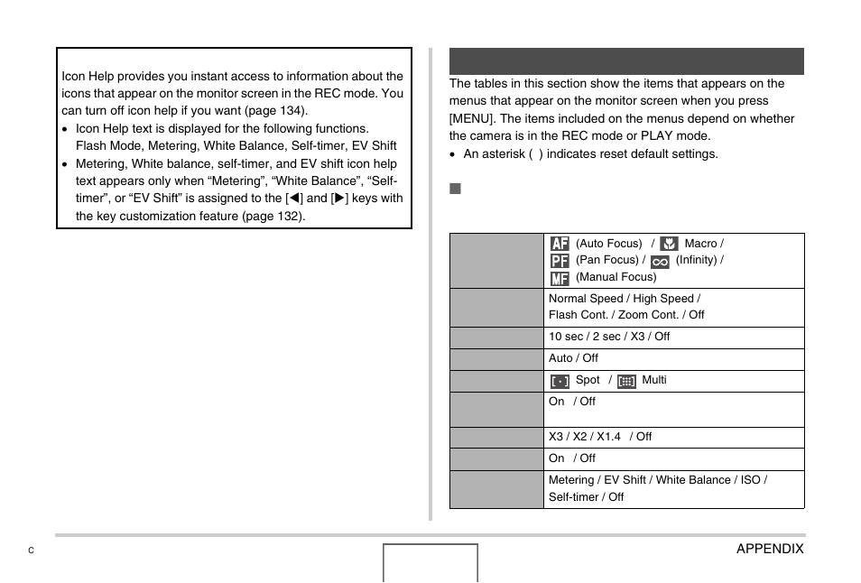 Menu reference, Rec mode | Casio EX-Z1000 User Manual | Page 243 / 266