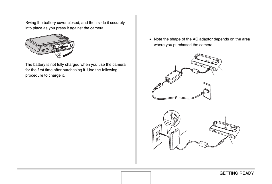 To charge the battery | Casio EX-Z1000 User Manual | Page 37 / 266