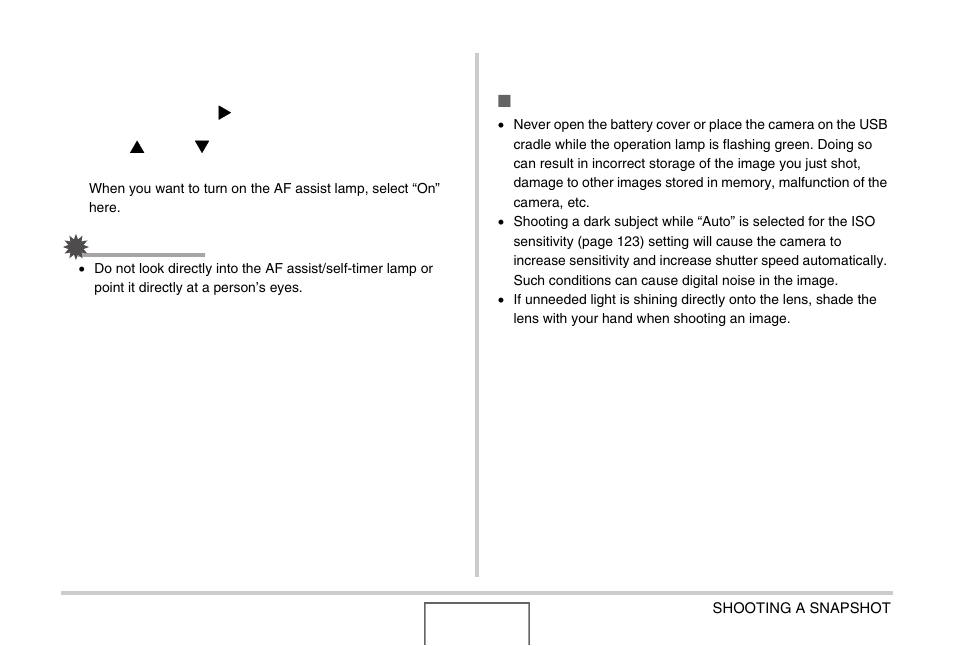 Snapshot shooting precautions | Casio EX-Z1000 User Manual | Page 70 / 266