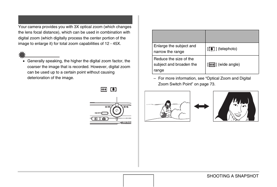 Shooting with zoom | Casio EX-Z1000 User Manual | Page 72 / 266