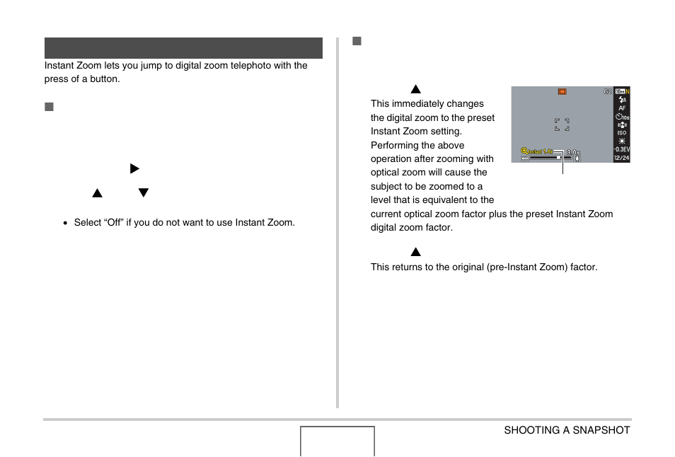 Using instant zoom | Casio EX-Z1000 User Manual | Page 75 / 266