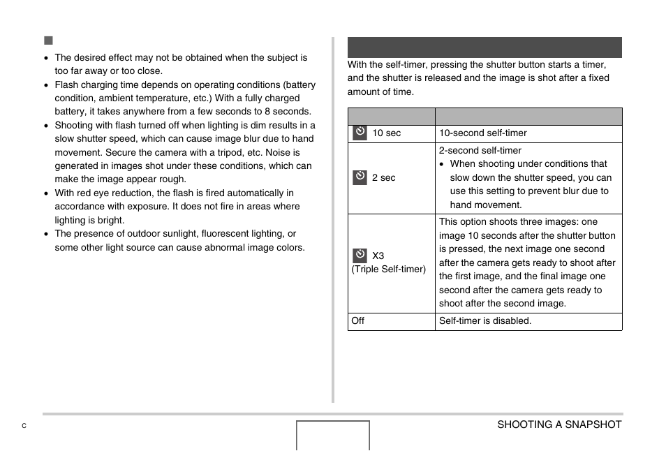 Using the self-timer, E 81, Flash precautions | Casio EX-Z1000 User Manual | Page 81 / 266