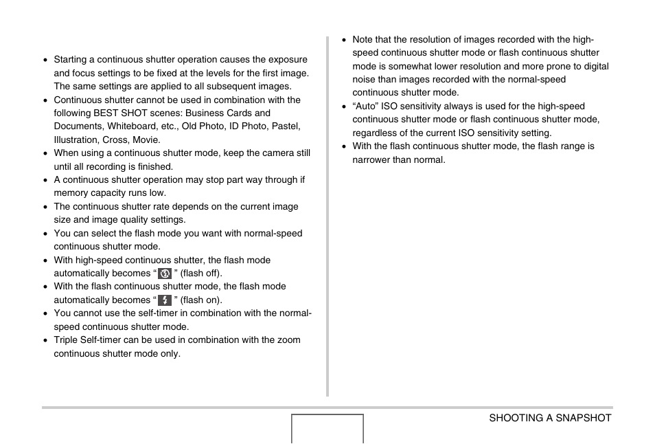 Continuous shutter precautions | Casio EX-Z1000 User Manual | Page 86 / 266