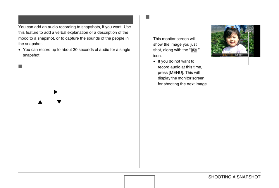 Adding audio to a snapshot | Casio EX-Z1000 User Manual | Page 87 / 266