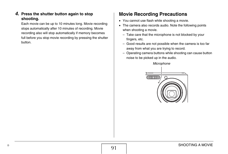 Movie recording precautions | Casio EX-Z1000 User Manual | Page 91 / 266