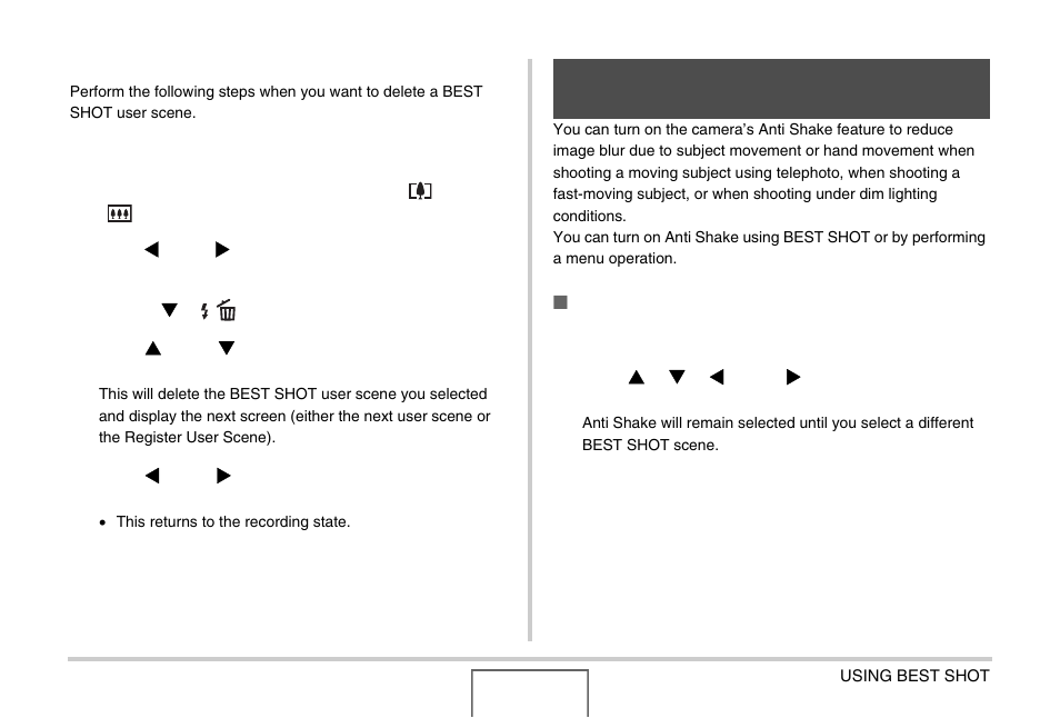 Reducing the effects of hand and subject movement | Casio EX-Z1000 User Manual | Page 98 / 266