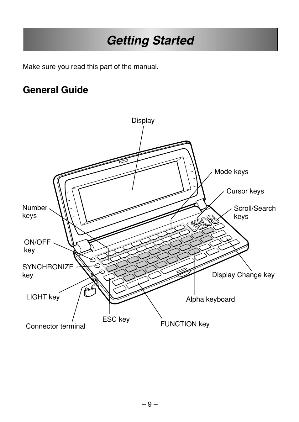 Getting started, General guide | Casio SF-7100SY User Manual | Page 11 / 83