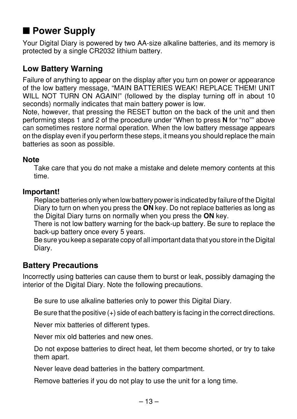 Power supply | Casio SF-7100SY User Manual | Page 15 / 83