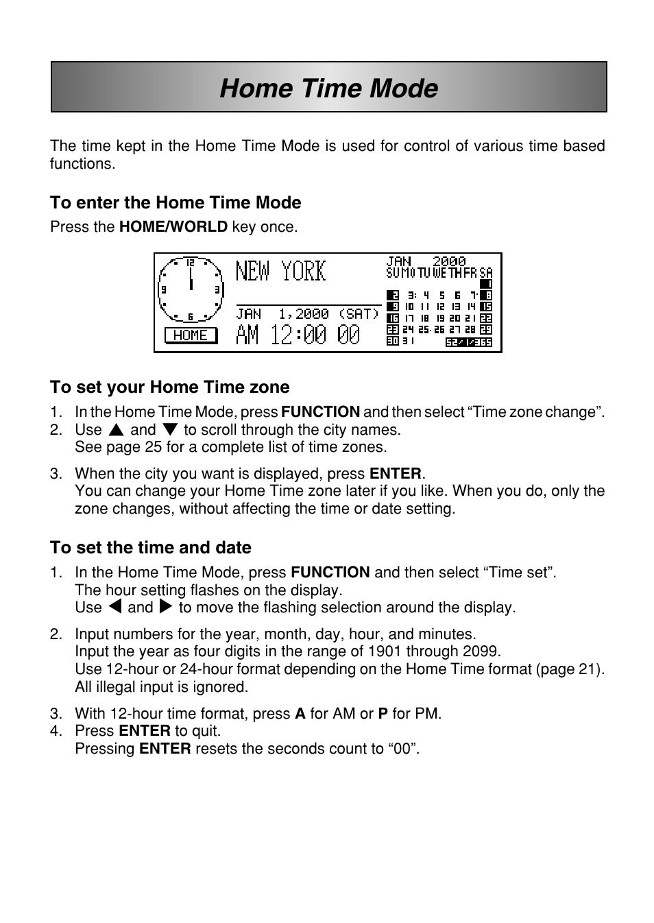 Home time mode | Casio SF-7100SY User Manual | Page 22 / 83