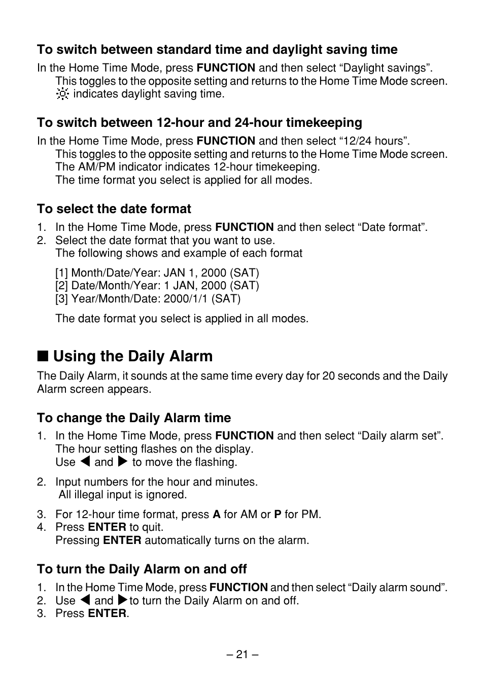 Using the daily alarm | Casio SF-7100SY User Manual | Page 23 / 83