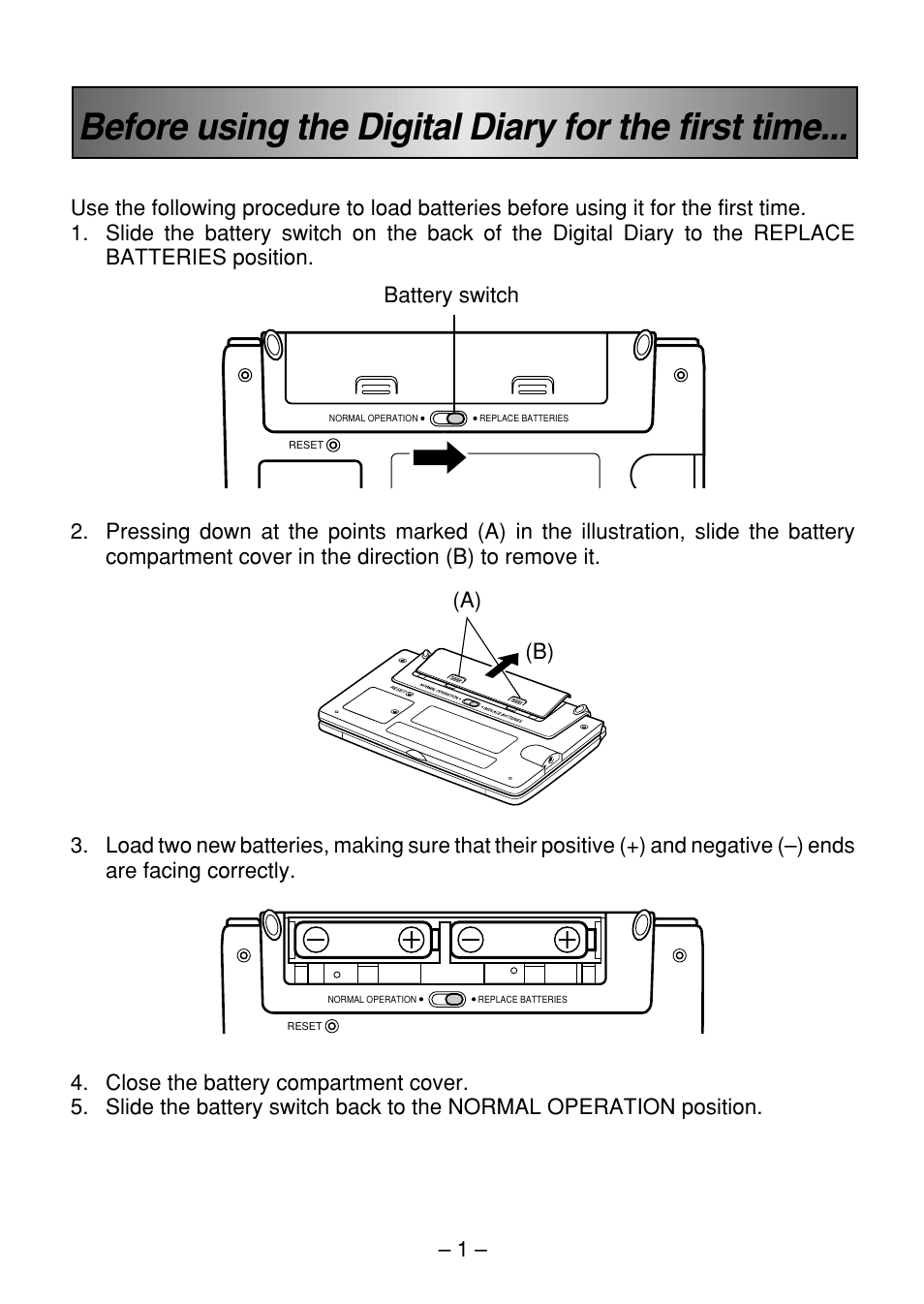Before using the digital diary for the first time | Casio SF-7100SY User Manual | Page 3 / 83