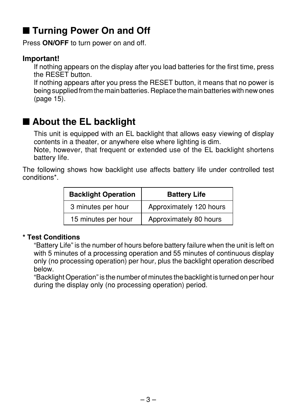 Turning power on and off, About the el backlight | Casio SF-7100SY User Manual | Page 5 / 83