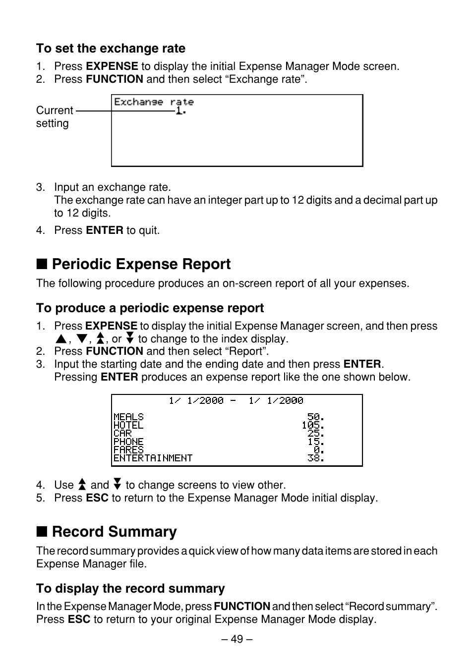 Periodic expense report, Record summary | Casio SF-7100SY User Manual | Page 51 / 83