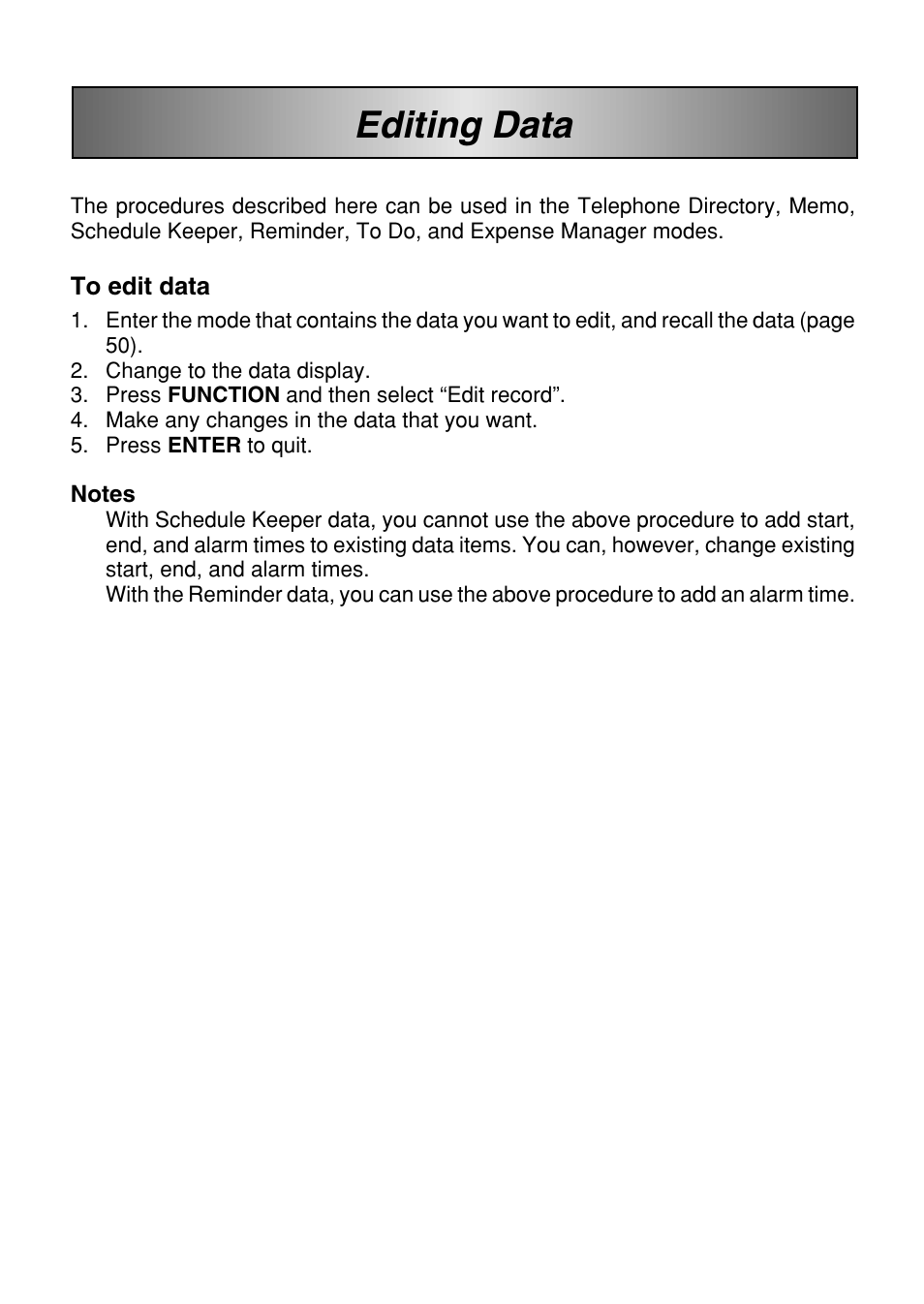 Editing data | Casio SF-7100SY User Manual | Page 54 / 83
