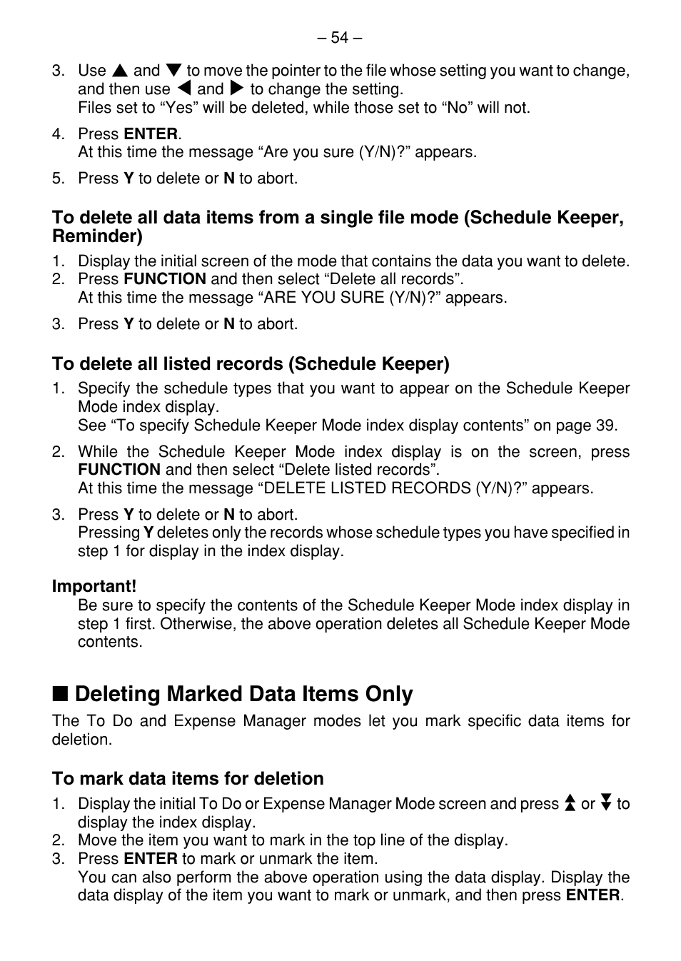 Deleting marked data items only | Casio SF-7100SY User Manual | Page 56 / 83