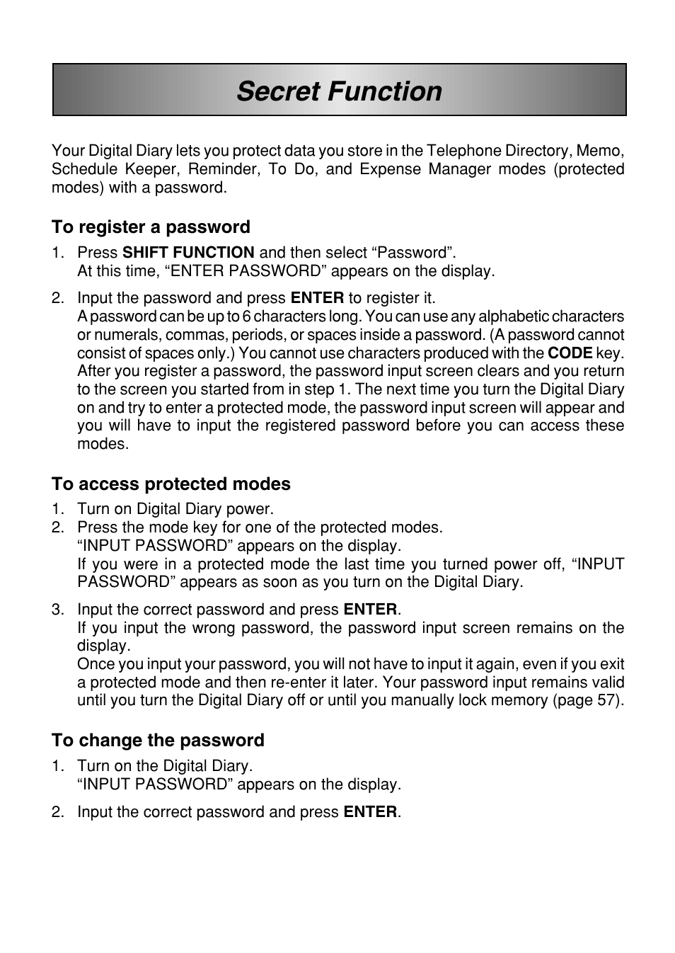 Secret function | Casio SF-7100SY User Manual | Page 58 / 83