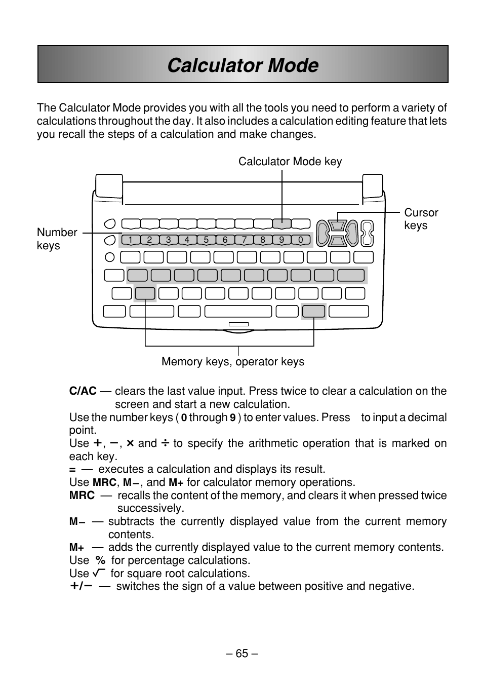 Calculator mode | Casio SF-7100SY User Manual | Page 67 / 83
