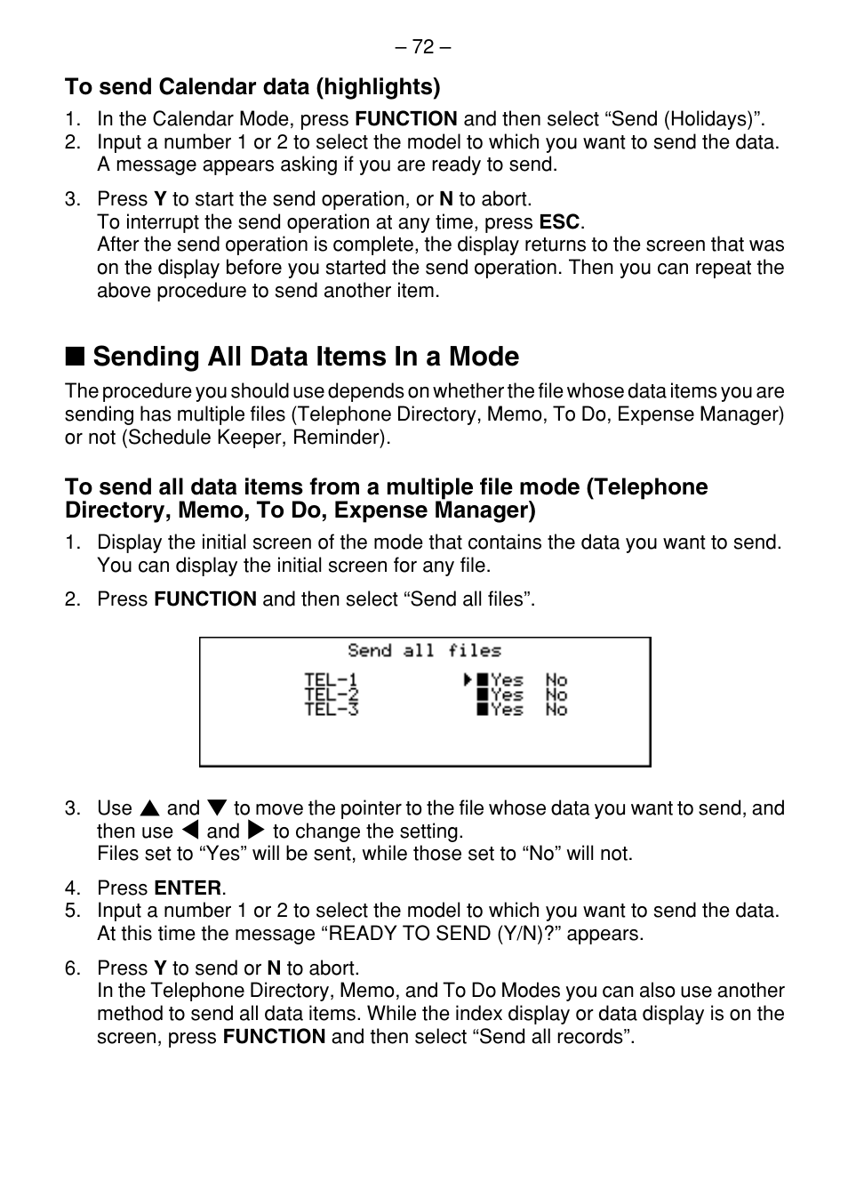 Sending all data items in a mode | Casio SF-7100SY User Manual | Page 74 / 83