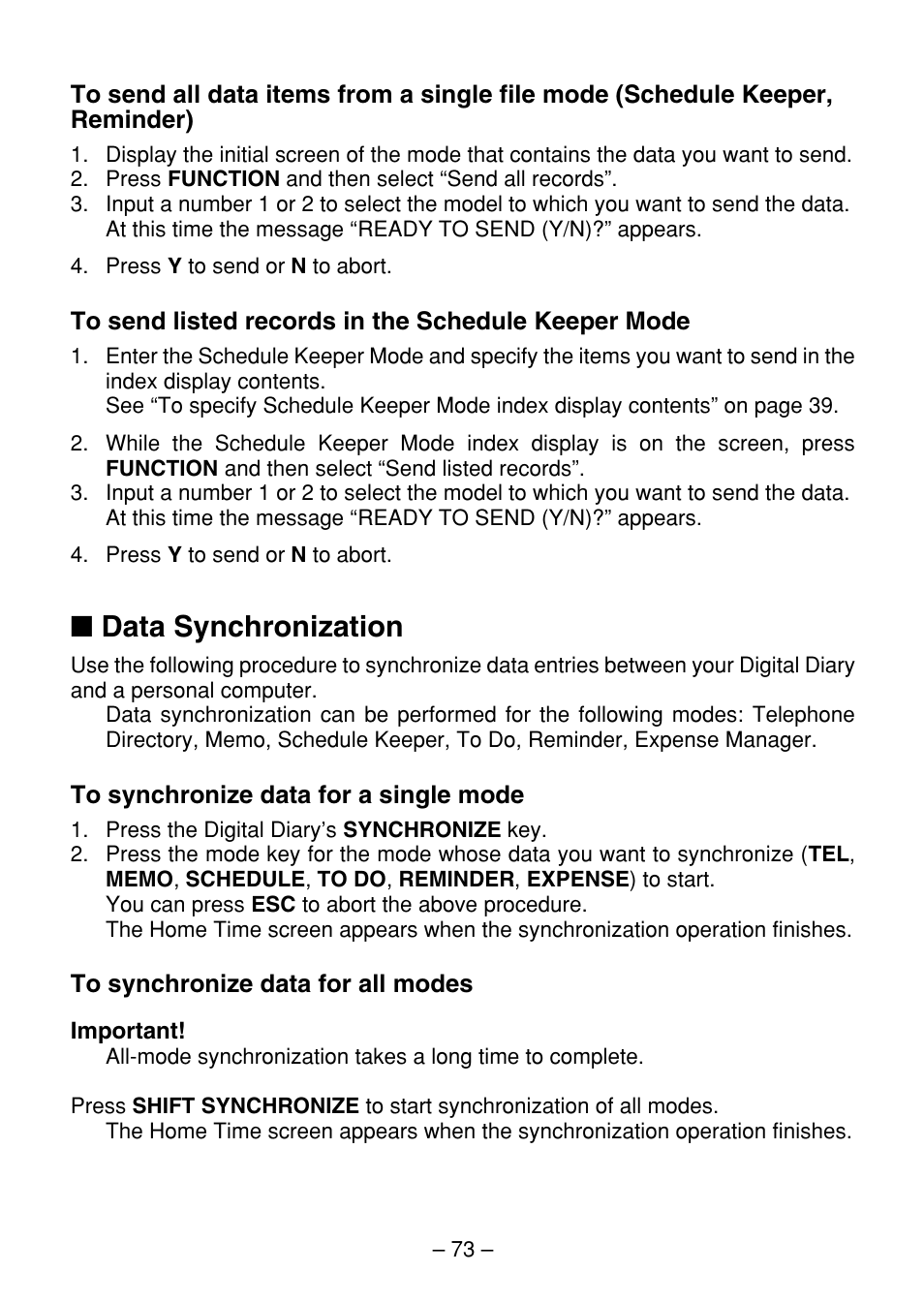 Data synchronization | Casio SF-7100SY User Manual | Page 75 / 83