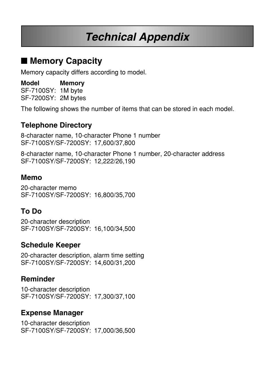Technical appendix | Casio SF-7100SY User Manual | Page 76 / 83