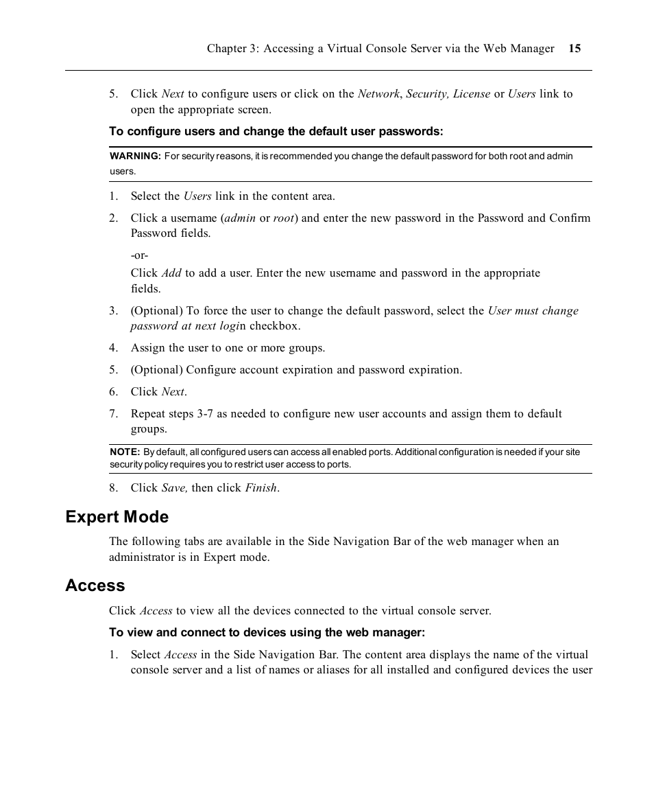 Expert mode, Access | Avocent ACS V6000 User Manual | Page 20 / 58