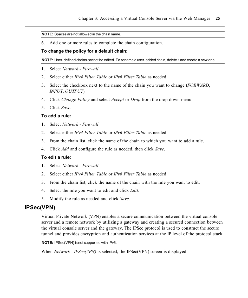 Ipsec(vpn) | Avocent ACS V6000 User Manual | Page 30 / 58