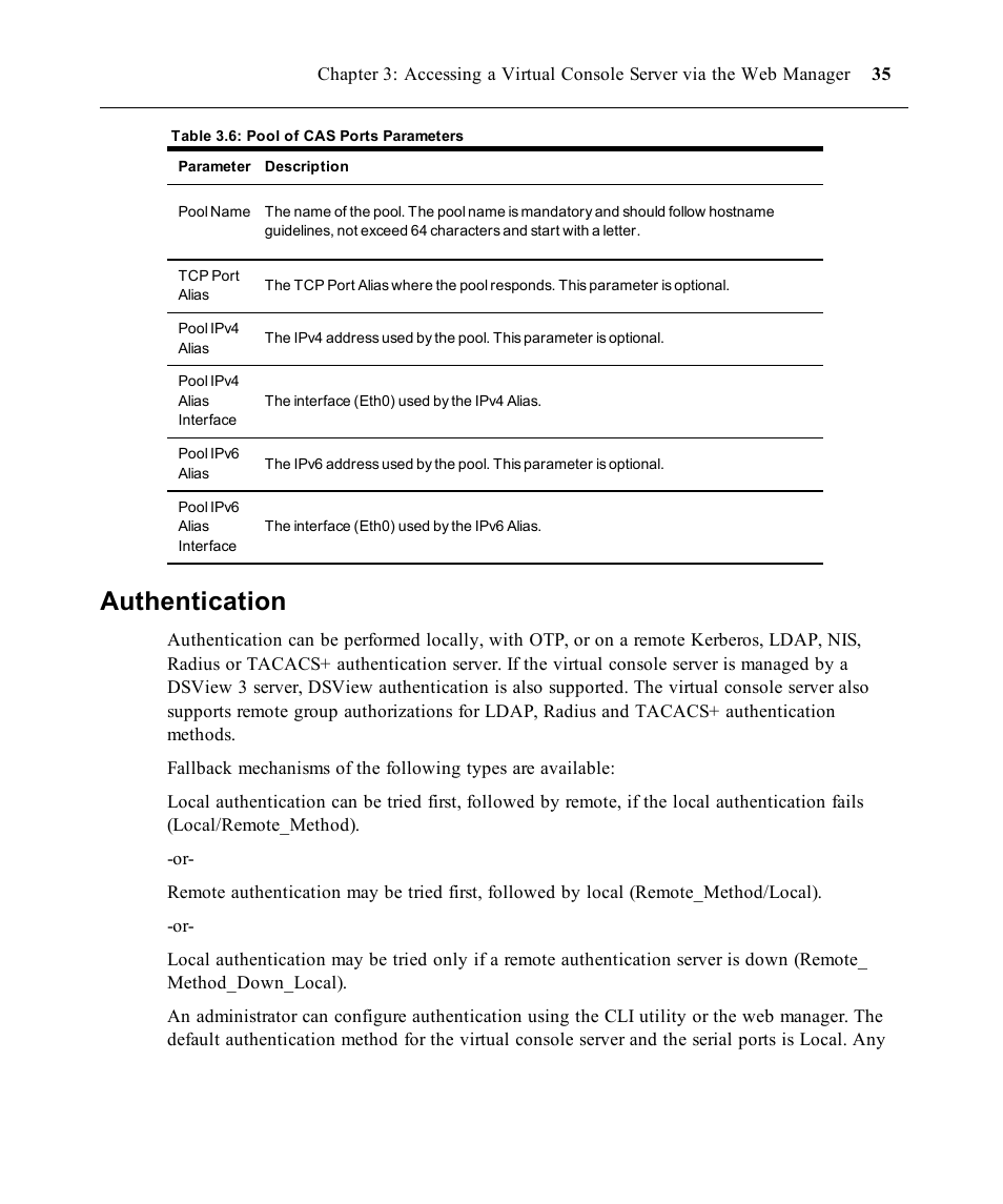 Authentication | Avocent ACS V6000 User Manual | Page 40 / 58