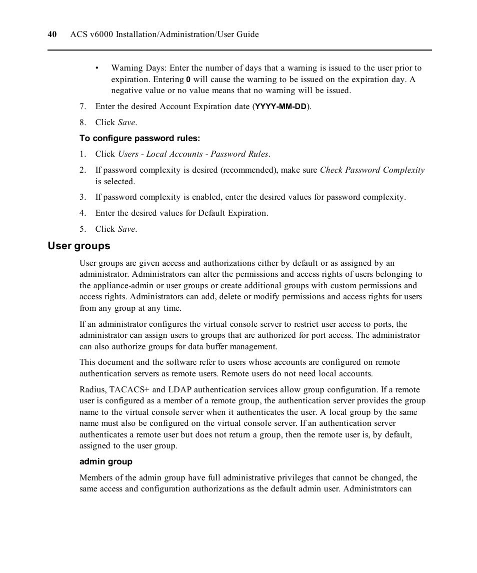 User groups | Avocent ACS V6000 User Manual | Page 45 / 58