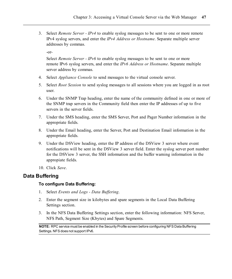 Data buffering | Avocent ACS V6000 User Manual | Page 52 / 58