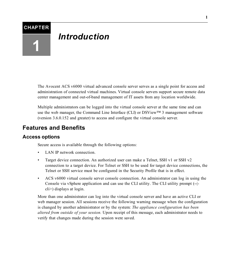 Introduction, Features and benefits, Access options | Avocent ACS V6000 User Manual | Page 6 / 58