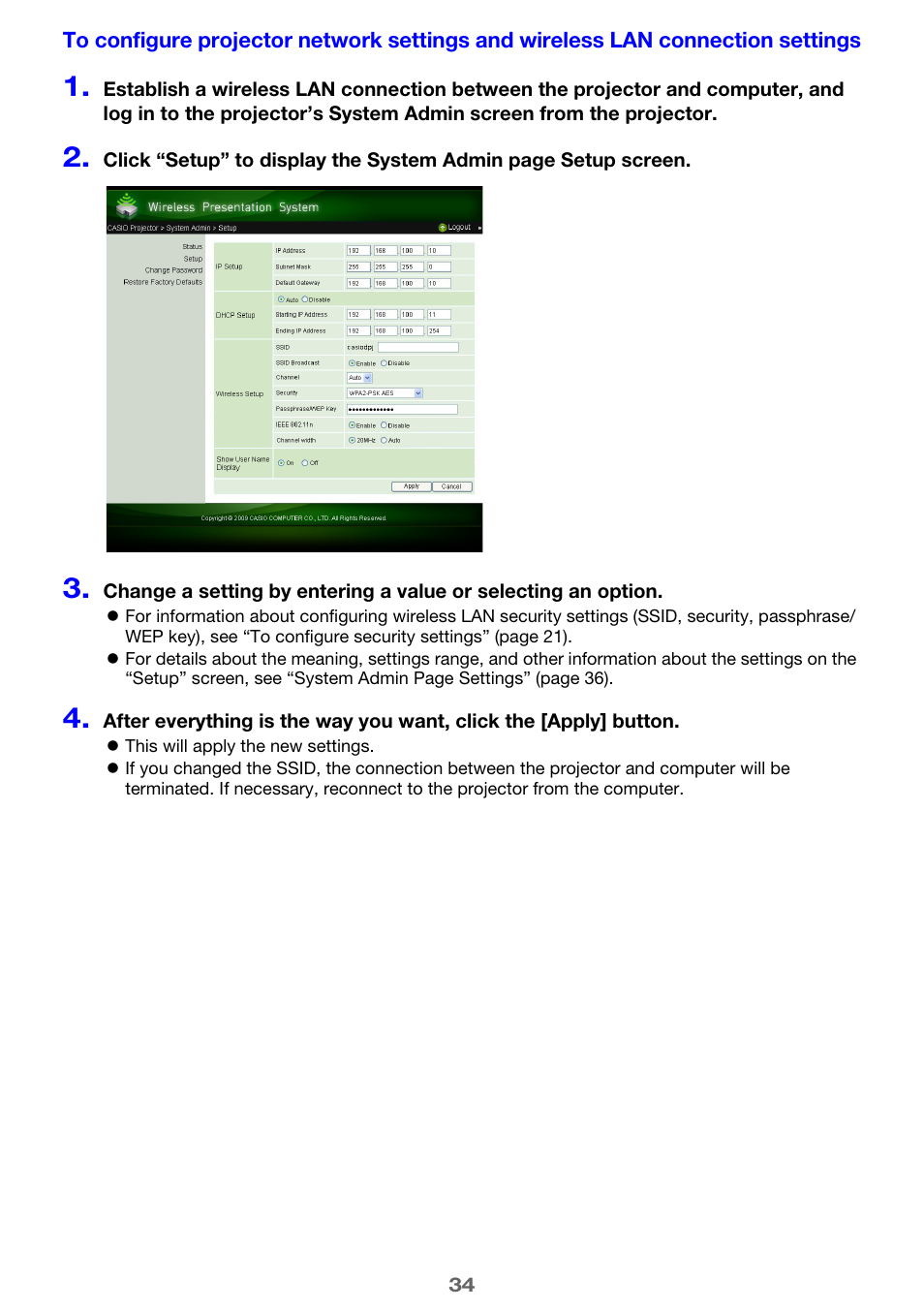 Casio XJ-A255 User Manual | Page 34 / 46