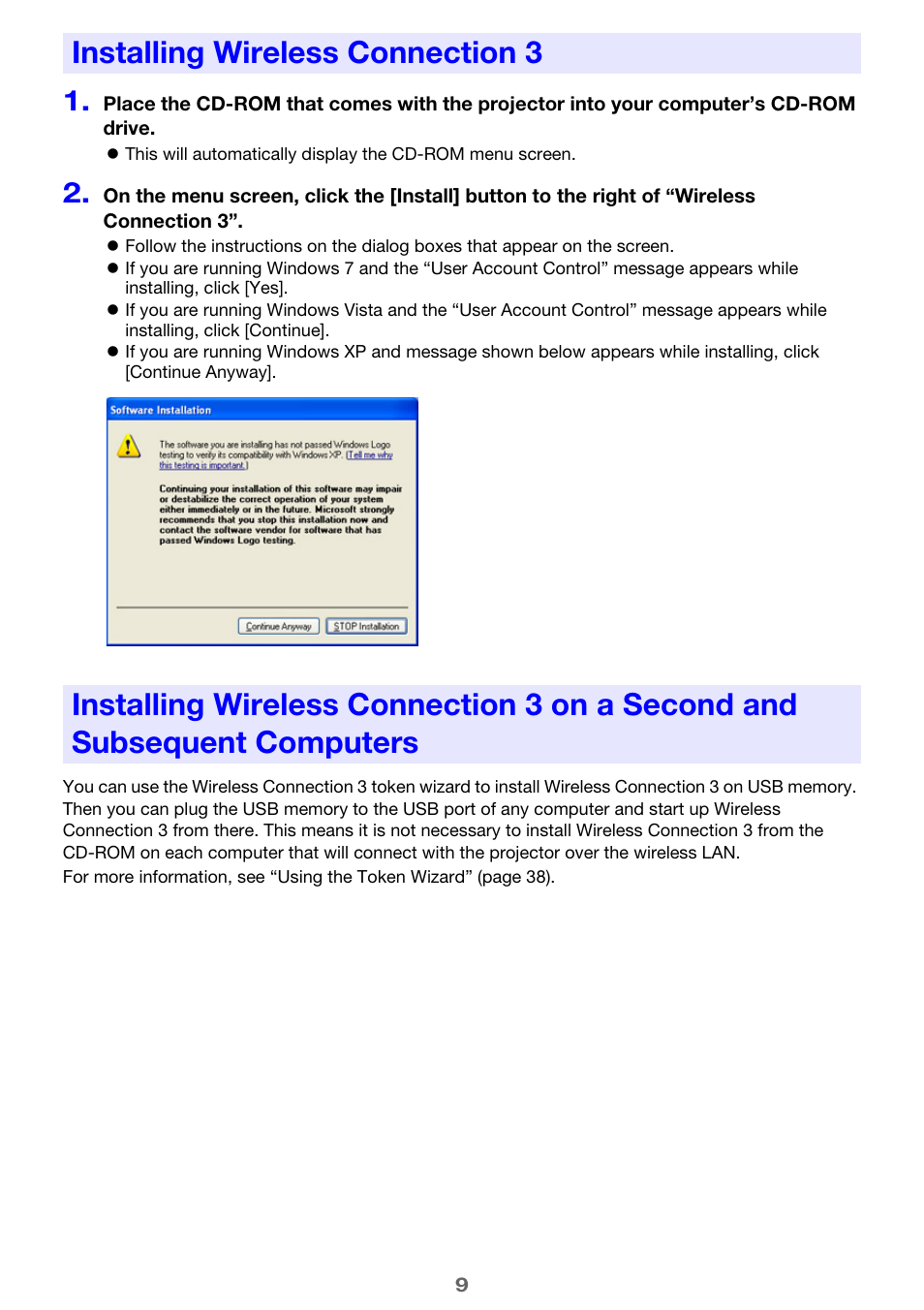 Installing wireless connection 3 | Casio XJ-A255 User Manual | Page 9 / 46