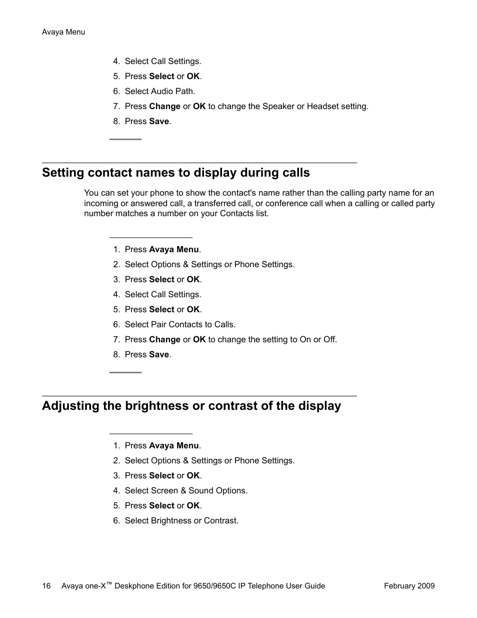 Setting contact names to display during calls | Avaya 9650C User Manual | Page 16 / 62