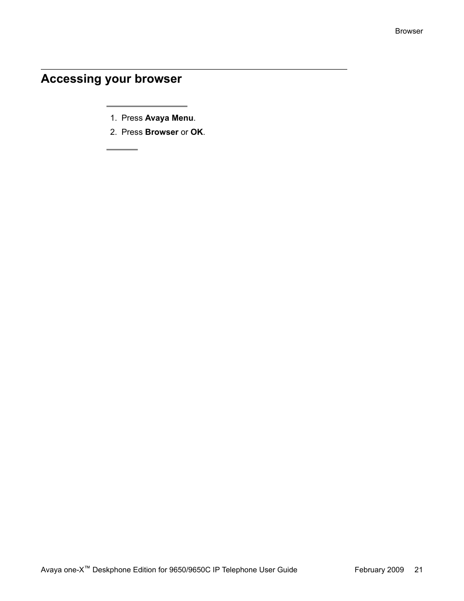 Accessing your browser | Avaya 9650C User Manual | Page 21 / 62