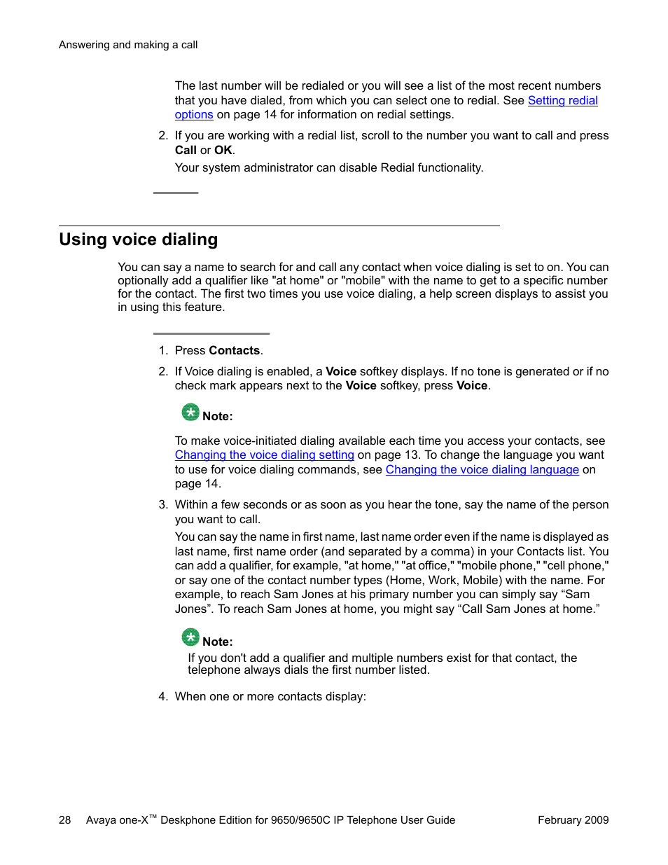 Using voice dialing | Avaya 9650C User Manual | Page 28 / 62